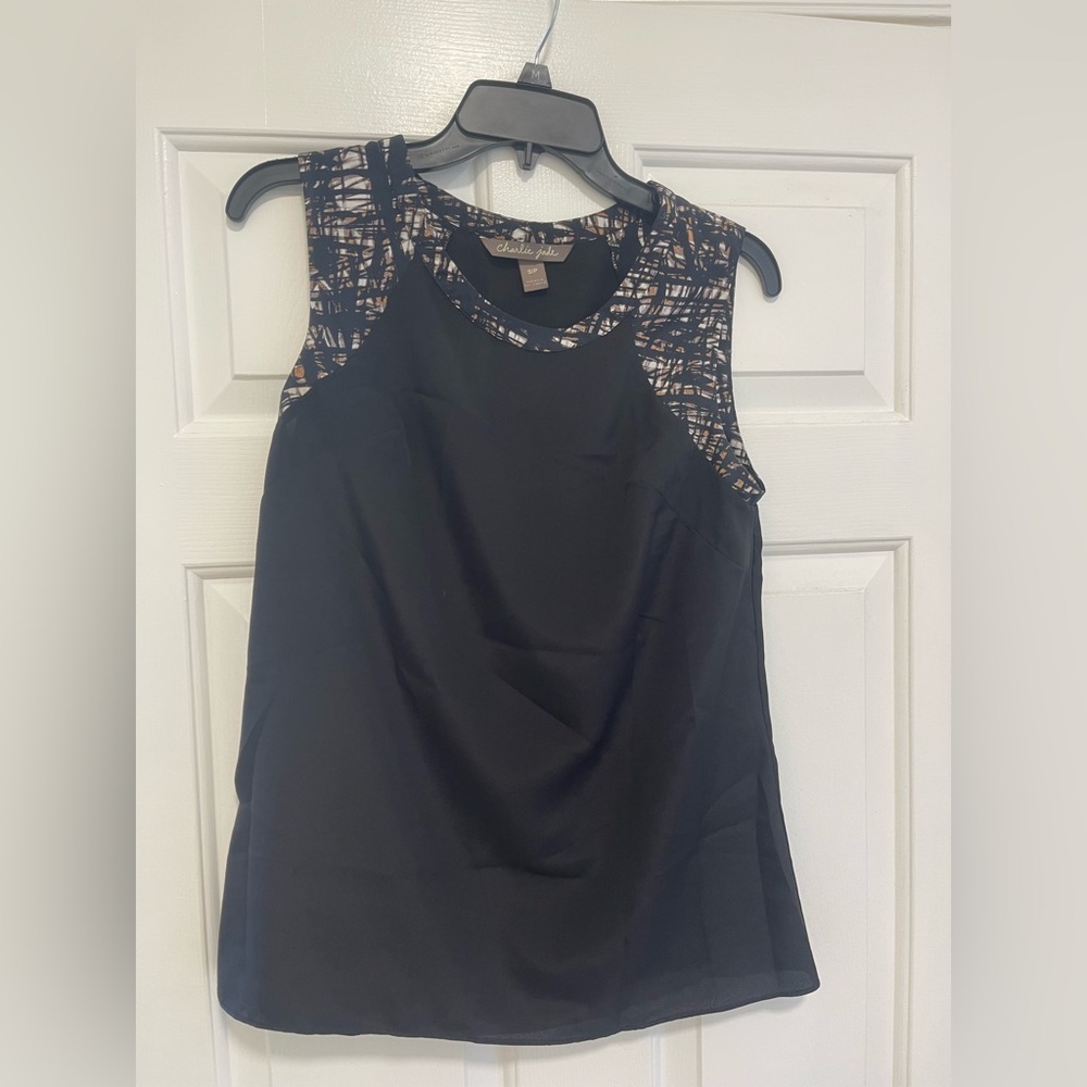Charlie Jade Black and Tan Sleeveless Blouse
